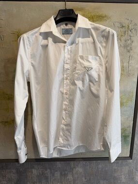 Prada Men's White Long-Sleeve Button-Up Shirt Size M